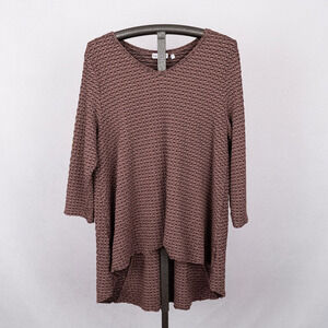 Habitat Women's Hi-Low Tunic Top XL Brown Black Textured Rayon Blend Lagenlook